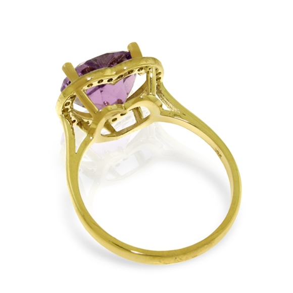 14K. SOLID GOLD RING WITH DIAMONDS & HEART AMETHYS - Picture 2 of 5